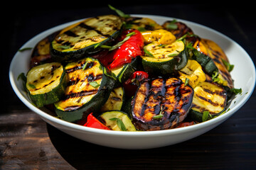 Zucchini and bell peppers, marinated and grilled.