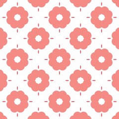 Seamless pattern with pink flowers on white background. Vector illustration.