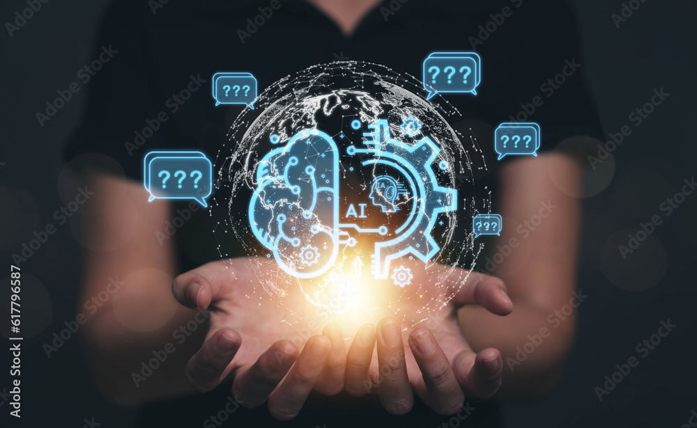 Aufkleber chatbot chat with ai artificial intelligence. concept of using ai technology to help work in order t
