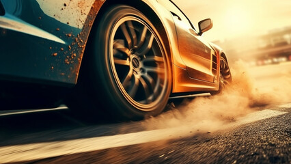 Car wheel drifting, Sport Car Raceing on race track. - obrazy, fototapety, plakaty