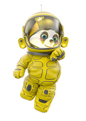 teddy bear astronaut cartoon is checking the time and the air