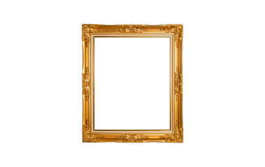 Isolated gold photo frame, antique wooden photo frame on white background, file with the clipping path to make work easier.