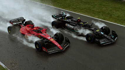 Obraz premium Ferrari and Mercedes F1 Car - 3D illustration, 28 jun, 2023, Melbourne, Australia