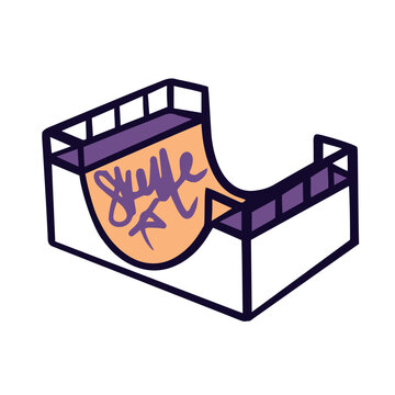 recommend clip art: Graffiti skate ramp vector illustration or icon. Skate park. Sports street style, simple doodle outline cartoon style.