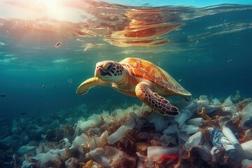 Ocean pollution, environmental Oil and oil products, sewage, chemicals, heavy metals, radioactive waste, mercury, and plastics. Danger of marine life population, save the planet, ecological