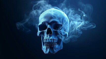 surreal, creepy skull and smoke, blue lighting