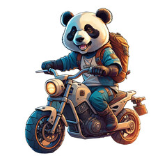 Panda riding on a motorbike adventure