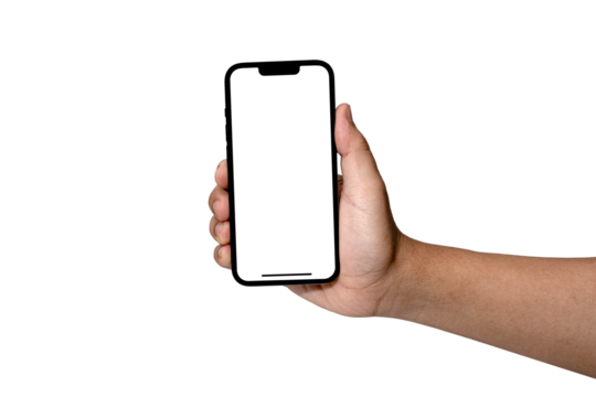 Smartphone similar to iphone 14 with blank white screen for Infographic Global Business Marketing Plan, mockup model similar to iPhone 15 isolated Background of digital investment economy 