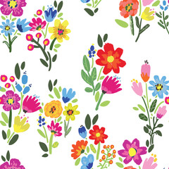 Seamless pattern with flowers on white background.