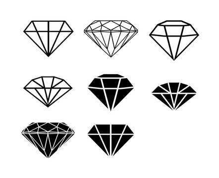Abstract black diamond collection icons. Linear outline sign. Vector icon logo design diamonds, transparent background