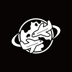 Airplane and earth logos, suitable for aviation logos, traveling, symbols, or graphic needs.
