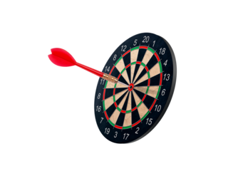 Dart hitting a target on the center. transparent background