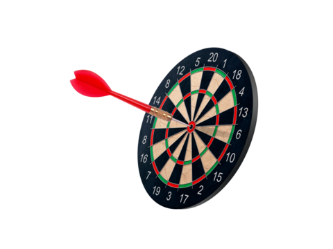 Dart hitting a target on the center. transparent background