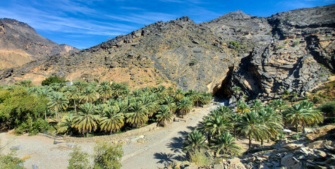 View of Hat village, Wadi Ban Auf, Western Hajar Mountains, Oman