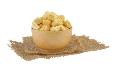 Crispy Bread in wood bowl on transparent png