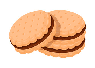 Whoopie pie cookies. Cartoon homemade tasty cookies with chocolate filling. Sweet pastry flat vector illustration