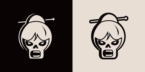 Japanese girl skull mascot, suitable for community logo, symbol or graphic needs.