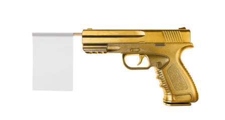 White flag from a gun gold metal. transparent background
