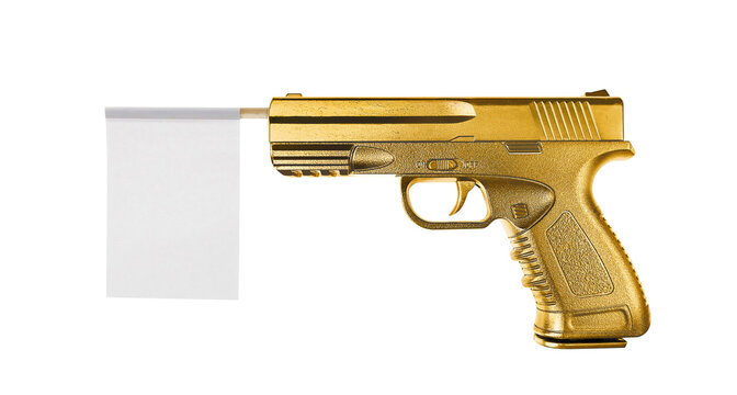 White flag from a gun gold metal. transparent background