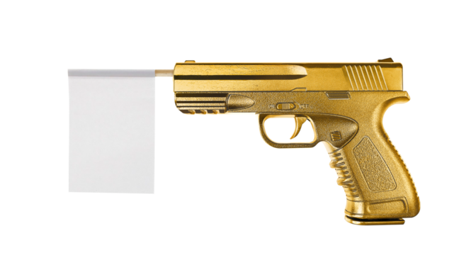 White flag from a gun gold metal. transparent background