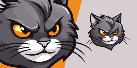 Vector Graphic of a Cute Grey Cat Head: Ideal for Sport and E-Sport Teams