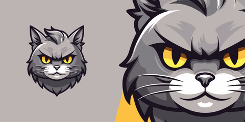 Obraz premium Illustration of a Cute Grey Cat Head: Mascot for Sport and E-Sport Teams