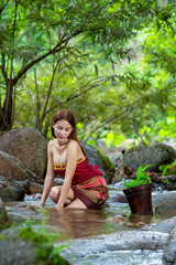 Fototapeta premium sexy, forest, asia, bath, bathing, bathroom, beautiful, beauty, body, care, cascade, caucasian, clean, colorful, country, countryside, creek, female, fresh, girl, hair, happy, health, hot, landscape, 