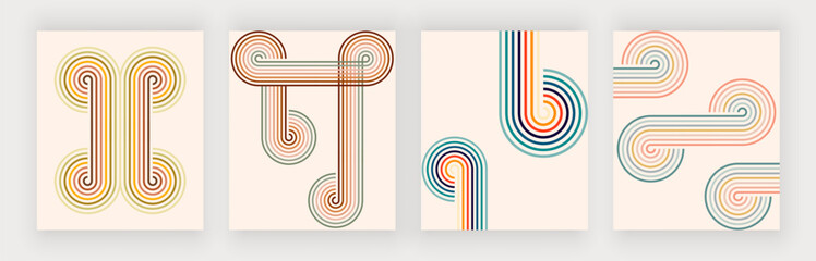 Retro backgrounds with colorful lines. Vector wall art prints 
