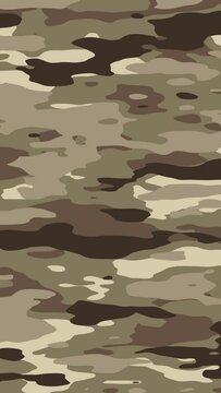 Camouflage pattern background loop in desert camo colors, brown, beige, sand. Vertical video.