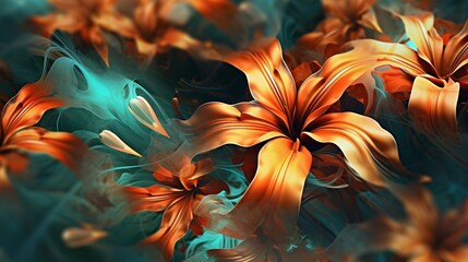 Fototapeta na wymiar Abstract stylized flowers as wallpaper background pano.Generative AI