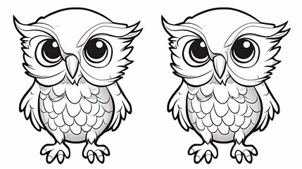 Fototapeta premium Children's coloring book with an owl, black and white graphics with a curly pattern. The development of motor skills of children with drawings. Generative AI