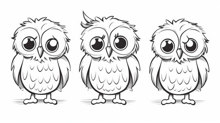 Fototapeta premium Children's coloring book with an owl, black and white graphics with a curly pattern. The development of motor skills of children with drawings. Generative AI