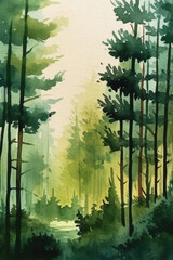 Simple forest design in water color style painting. AI generative