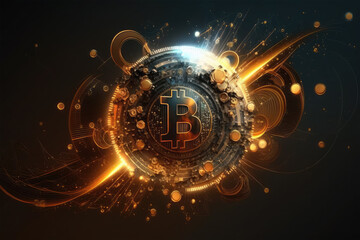 Bitcoin with futuristic theme cryptocurrency coin background