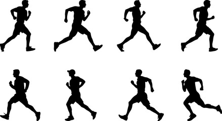 various pose of man running silhouette
