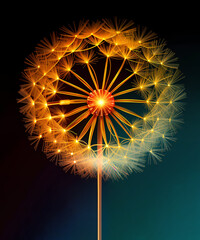 Glowing dandelions at night, beautiful and magical, Generative AI