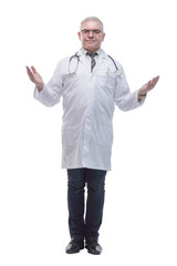 in full growth. a friendly experienced doctor looking at you