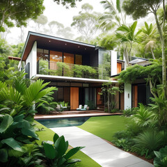 Beautiful house in modern tropical style that is designed in a modern way generated by ai