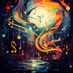 Music poster, abstract background with notes.