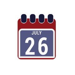 Calendar displaying day 26 ( twenty-sixth ) of the July - Day 26 of the month. illustration