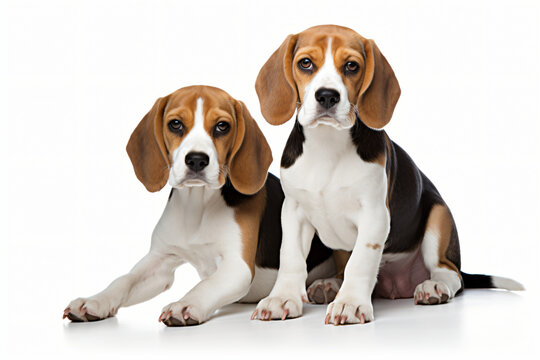 beagle in front of white background