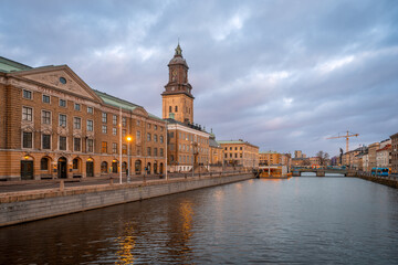 Fototapeta na wymiar Gothenburg, the vief of city museum and Christinae church in the city center, town hall. Sweden