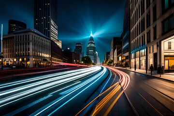 Fototapeta na wymiar Futuristic city with speed splash of light