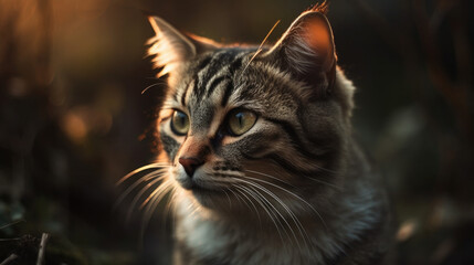 Obraz premium Portrait of a cat in the countryside evening