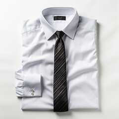 Men's executive shirt with long sleeves and tie. Isolated on plain color background. Clothes like this are usually worn to the office.