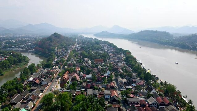 Aerial drone shots of Luang Prabang, Laos