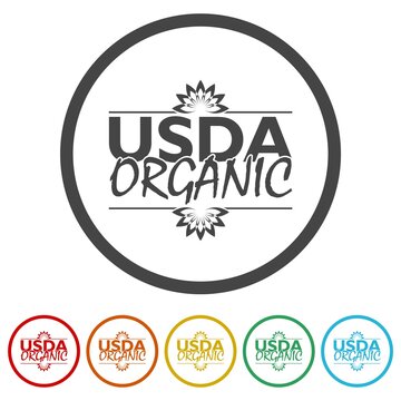 USDA organic certified. Set icons in color circle buttons