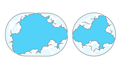 円と楕円の雲形フレーム（線画・ポップ）