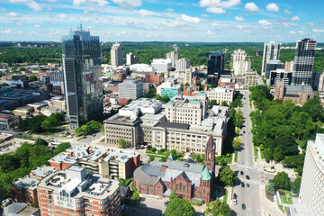 Aerial scene of London, Ontario, Canada in late spring