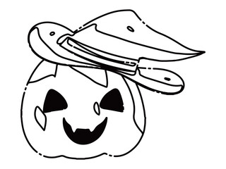 白黒の帽子をかぶったジャックオランタンのハロウィン向けのイラスト素材